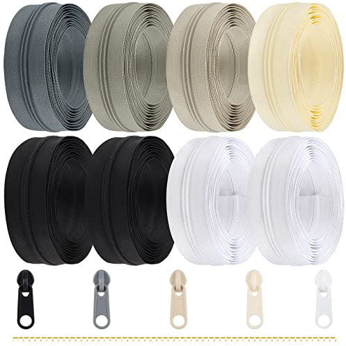 DOITEM 2.8 mm Zippers 22.4 m Nylon Endless Zip Set with Slider and Zip for Sewing and Crafts – 6 Colors
