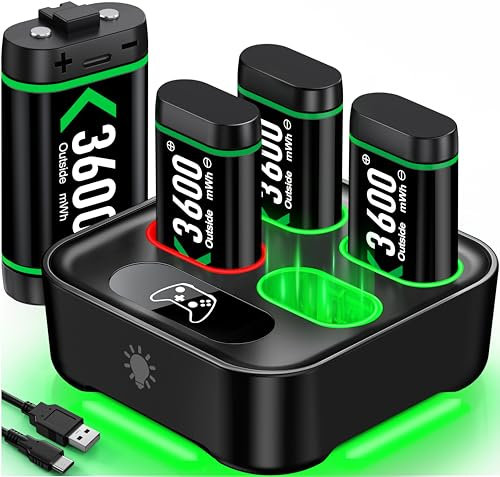 Cargador de batería recargable para mando Xbox One con 4 baterías de 1200 mAh de alta capacidad para Xbox Series X, accesorios de carga Xbox One para Xbox One Series X/S/Xbox One/X/S/Elite