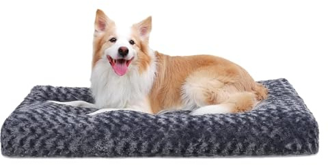KSIIA Washable Dog Bed Deluxe Plush Dog Crate Beds Comfy Kennel Pad Anti-Slip Pet Sleeping Mat for Large, Jumbo, Medium, Small Dogs Breeds, 35 x 23, Dark Grey
