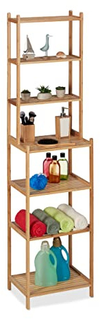 Relaxdays Badregal, Bambus, HxBxT 180 x 44 x 33 cm, 7 Ablagen, stehendes Regal für Küche & Badezimmer, Standregal, Natur