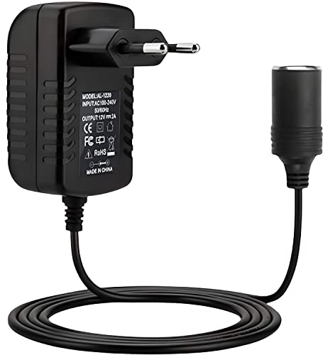 Retoo Adaptador de enchufe para encendedor de cigarrillos, 12 V 2 A, adaptador de red para coche, adaptador de encendedor de cigarrillos de 12 V 2 A, adaptador CA/CC para navegador, transformador de