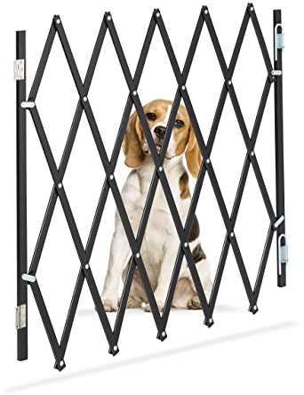 Relaxdays Hundeabsperrgitter, ausziehbar bis 118 cm, 69-82,5 cm hoch, Bambus, Hunde Schutzgitter, Treppe & Tür, schwarz