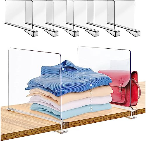ZPJWYME 6 Stück Kleiderschrank Regaltrenner Acryl Regalteiler ohne Bohren Transparente Regal perfekt für Kleidung-Organizer und Schlafzimmer, Küchenschränke, Regalaufbewahrung und Organisation