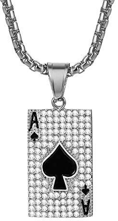 OIDEA Collier unisexe pour homme et femme avec pendentif en forme de cœur Motif carte Royal Flush Poker avec chaîne de blé Argenté/doré, Acier inoxydable
