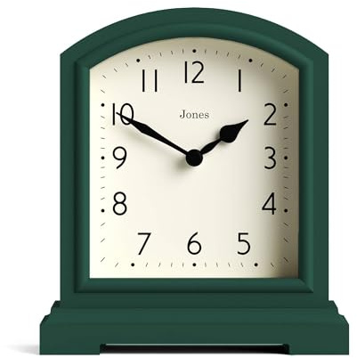 JONES CLOCKS® Tavern Reloj de repisa | Diseño Moderno de la Parte Superior del Arco | Verde Oscuro | Estilo clásico contemporáneo para Escritorio, Mesa, estantería o mesita de Noche