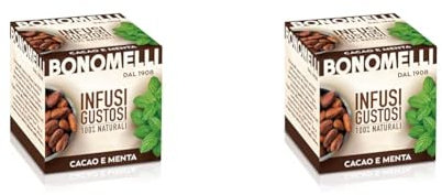 Bonomelli Infusi Gustosi, Cacao e Menta, Confezione da 20 Filtri, Aroma Pieno e Freschezza Travolgente, Senza Caffeina, da Gustare a Caldo o a Freddo, Ingredienti 100% Naturali (20g)