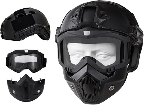 Casco y máscara de Airsoft con gafas antivaho extraíbles con soporte frontal NVG y rieles laterales, juegos de rol CS y otras actividades al aire libre, la mejor opción