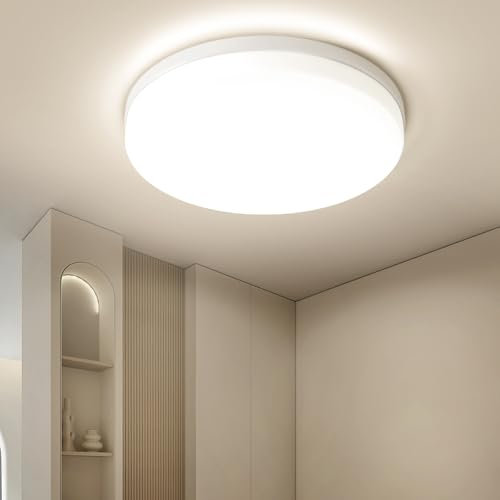 Deckenlampe LED Deckenleuchte Flach 48W, Deckenleuchte Schlafzimmer 4000K 4800LM, IP44 Wasserfest Badezimmer Lampe für Bad Flur Wohnzimmer Balkon Küche Keller Lampe, 30CM