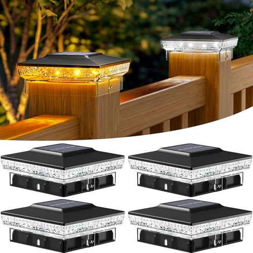 btfarm 4 Pack Solar Post Lights with 16 LED, 2 Color Modes Fence Post Lights Solar Powered Waterproof, 4x4 Post Cap Lamp Lighting Fits Vinyl Wooden Post for Patio Garden Deck Yard, Warm/Cool White