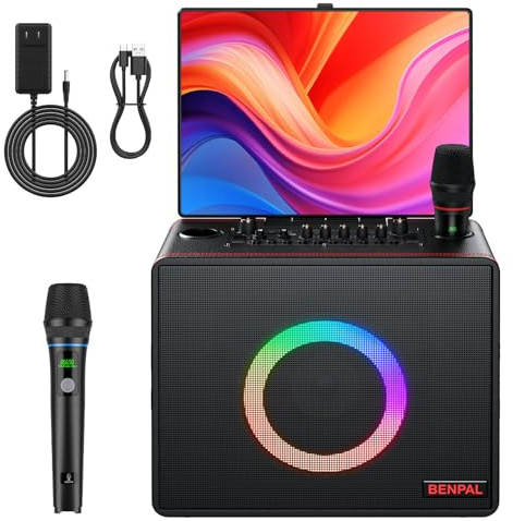 Smart Karaoke Machine with Lyrics Display, Built-in 14.0 Touch Screen, with Bluetooth Party Speaker and Two Wireless Mics, Portable PA System for Home Outdoor Party (Large)