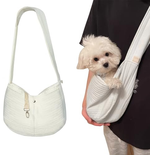 Marsupio Cane Taglia Piccola, Marsupio per Cani di Piccola Taglia Portatile Borsa da Viaggio per Cani per Cane Gatto Fino a 5KG per Passeggiata Viaggio Ciclismo, 1 Pezzi, Bianco
