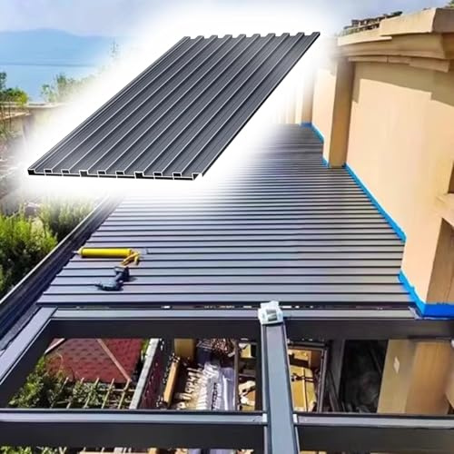 Kunovo Roofing Panels 59-137.8 Inch Long Awning Covers Board, Trapezoidal Grooved Polycarbonate Roof Panels, Insulated Roofing Cladding Sheeting for Balcony Patio(L-1.5m/59in)