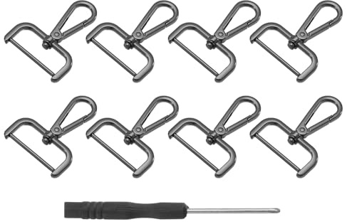 QUARKZMAN 8Pcs Ganchos Giratorios, 38mm (1.5 Pulgadas) Anillo D Gancho Desmontable Gancho De Metal Pinza De Langosta Con Destornillador Para Hacer Bolsos Llavero, Negro