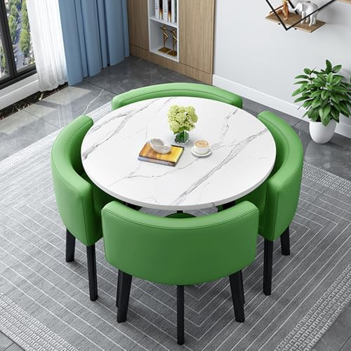 Modern Matgrupp I Marmorimitation Med 4 Pallar, Platsbesparande 5-Delad Möbelgrupp För Matsalen, Fyrkantigt/Runt Köksbord Och Stolar, 80 Cm Lädersits, Läderöverdrag, 90 Cm