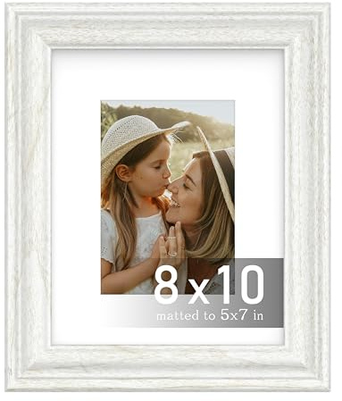 An&He 8x10 Picture Frame, Vintage Wooden Photo Frame with PS Panel for Wall or Desk Display – White Wood