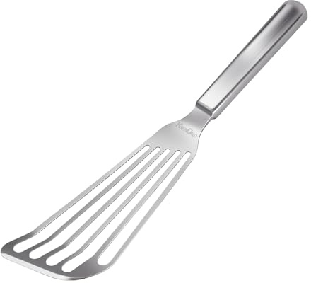 KSENDALO Thin Flexible Stainless Steel Fish Spatula, Metal Slotted Egg Turner Flipper, Professional Spatulas for Kitchen Cooking, Dishwasher Safe