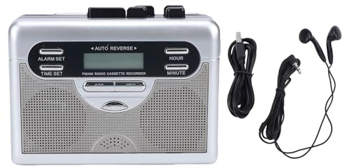 Mumusuki Bärbar Kassettbandspelare, Batteridriven eller Likströmsdriven Retrokassettbandspelare AM FM-radio Inbyggd Mikrofonhögtalare med Digital Klocktimer för Utomhusbruk