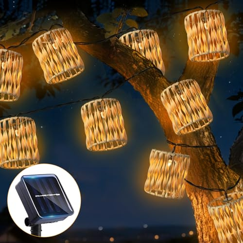 Guirnaldas Luces Exterior solar, 10 Led Guirnalda Solar Ratan 3.6m, Luces Exterior Solares Decorativas Luz Calida, Farolillos Solares Para Jardín, Terraza