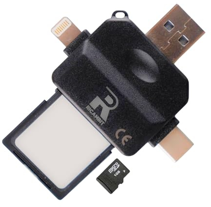 Lettore SD per iPhone e Android OTG – USB-C, USB-A e Lightning – Adattatore Schede SD/Micro SD Alta Velocità Plug & Play per Smartphone, Tablet, PC e Mac