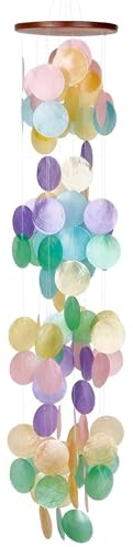 Woodstock Chimes Asli Arts Collection, Capiz Waterfall, 40'' Rainbow Capiz Wind Chimes for Outdoor, Patio, Home or Garden Décor (CWR)