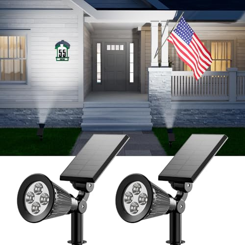 2 Pack Solar Spotlights Outdoor Waterproof for Flag, Tree, Statue, Number Sign, Plant Pot, Bright LED Outside Landscape Flood Lamp for Accent Uplighting Yard, Garden, Driveway, Walkway, Porch, Fence