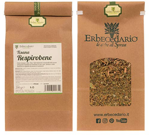 Erbecedario - Tisana Respirobene con Altea e Timo, Infuso ad Azione Decongestionante e Lenitiva. Infuso da bere come Tisana calda per Benessere Naso e Gola nei Malanni, Gusto Erbaceo 1 Sacchetto 200g