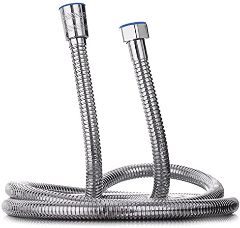 YoiYee Duschschlauch, 2,5 m, SUS304, Edelstahl, Knickschutz, mit Unterlegscheiben, Chrom