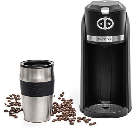 Mixpresso 2 in 1 Grind & Brew Automatic Personal Coffee Maker, Automatic Single Serve Coffee Maker with Grinder Built-In and 14oz Travel Mug, Auto Shut Off Function,Black Travel Coffee Maker