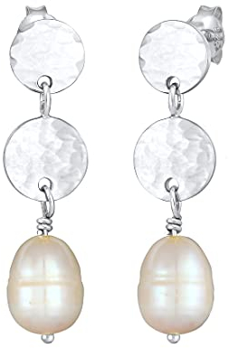 Elli Ohrringe Damen Ohrhänger Plättchen Gehämmert Baroque mit Süßwasserzuchtperlen in 925 Sterling Silber