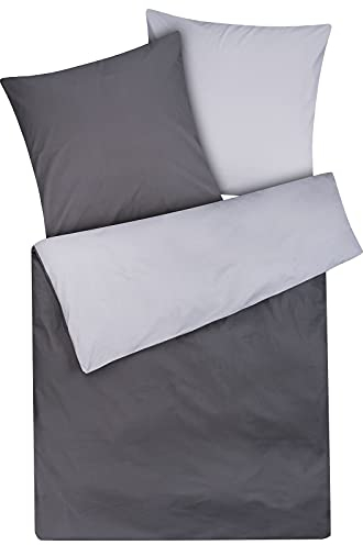 Moon Juego de ropa de cama reversible con cremallera, 100% algodón, aprox. 135 x 200 / 80 x 80 cm (antracita/plata)