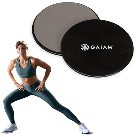 Gaiam Core Sliding Discs - Dual Sided Workout Sliders for Carpet & Hardwood Floor - Home Ab Pads Exercise Equipment Fitness Sliders for Women and Men, Grey/Black
