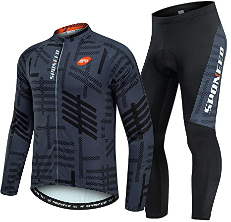 sponeed Mens Road Bike Jersey Cycling Tights Quick Dry Pockets Bicycle Kit 4D Padded Set L Grey Multi