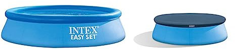 Intex 28106NP - Piscina hinchable INTEX, Piscina redonda, Ø244x61 cm + 28020 - Cobertor piscina hinchable Easy Set 244 cm