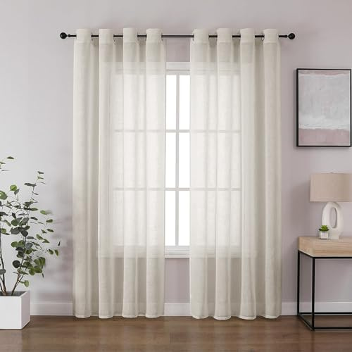 CUCRAF Leinen Voile Vorhänge mit Ösen Gardine für Schlafzimmer Wohnzimmer, Leinenfarbe, H225 x B140cm 2er Set