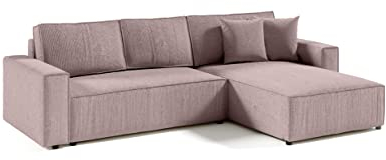FEDVE Ecksofa mit Schlaffunktion Schmutzigen Rosa – Sekwana - Praktisches Schlafcouch mit Bettkasten – Gemütlich Sofa L Form – Sofa mit Bettfunktion Rechts zum Wohnzimmer für Viele Jahr