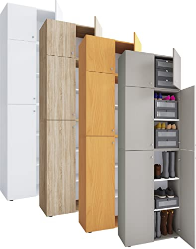 VCM Holz-Schuhschrank | Maße: H. 223 x B. 70 x T. 39 cm| Allzweckschrank | 5 Fächer | 4 Drehtüren | Aufsatz mit 2 Türen– Lona