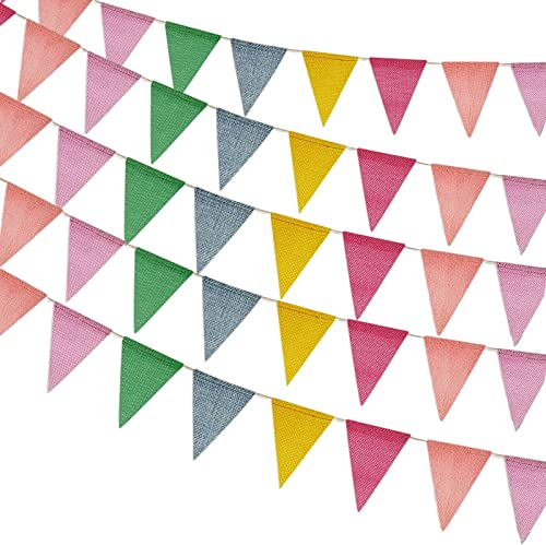 5 Stück Wimpelkette, Wimpel Banner, Wimpel Girlande, Wimpelkette Outdoor Wetterfest, Leinen Mehrfarbig Dreieck Flaggen für Hochzeit Geburtstag Party Zuhause Festival Dekoration