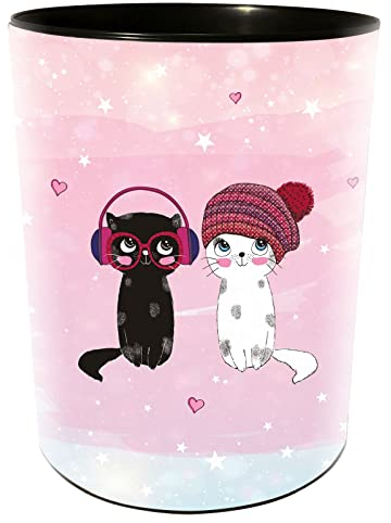 goldbuch 82 299 Papierkorb Music for Cats, Mülleimer mit einem Durchmesser von 25 cm und Einer Höhe von 30 cm, Behälter 12 Liter Fassungsvermögen, Papierbehälter Motiv Katzen, Müllbehälter Rosa