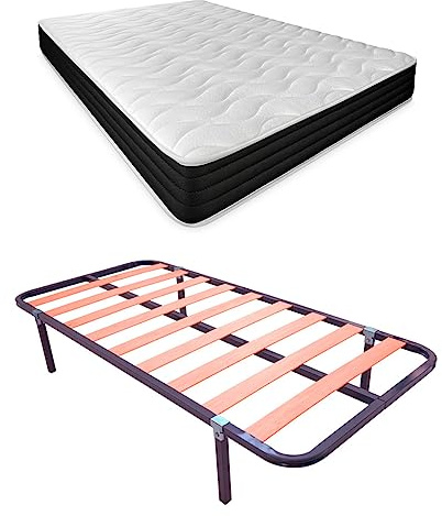 Duérmete Online - Cama Completa con Colchón Pocket Visco Reversible (Cara Invierno/Verano) + Somier Basic con 4 Patas Abrazadera, 90 x 190