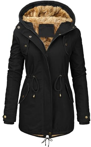 Vancavoo Winterjacke Damen Winter Warm Winterparka Gefüttert Mantel Parka Herbst Kapuzenmantel Frauen Wintermantel,Schwarz,XL