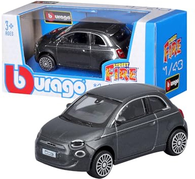 Bburago - Fiat 500E - Realistisk modellbil i skala 1:43 (slumpmässigt val bland tillgängliga färger), officiell FIAT-licens, rekommenderad ålder 3+ år