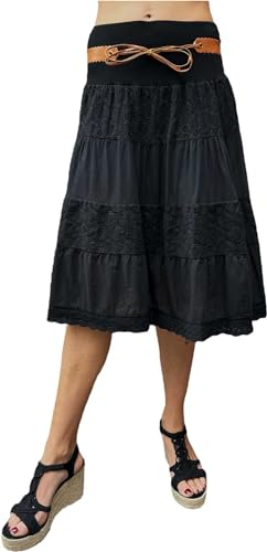 stylx Damen Amber Rock Knielang Glockenrock mit Stickereien - kurzer Sommerrock mit Jerseybund - unifarbener Minirock (DE/NL/SE/PL, Numerisch, 42, 44, Regular, Regular, schwarz)