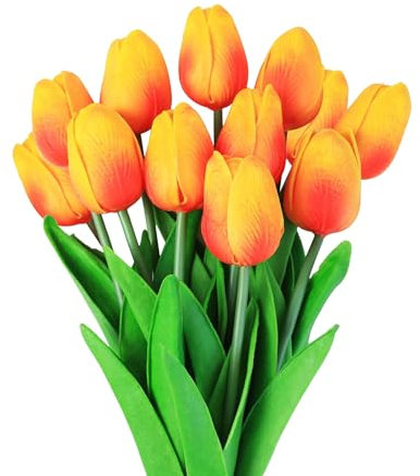 Fahibin 12 pcs Faux Tulipes Fleurs Bouquets, Tulipes artificielles réalistes en Latex, Tulipes artificielles en Soie pour Chambre à Coucher, fête, Mariage, décoration de Jardin