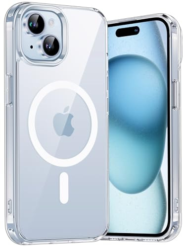 Aunote Coque pour iPhone 15 6,1 Pouces Compatible avec MagSafe Recharge sans Fil, Transparente Anti-Rayures, Protection Étui Housse de Téléphone Antichoc (Transparente)