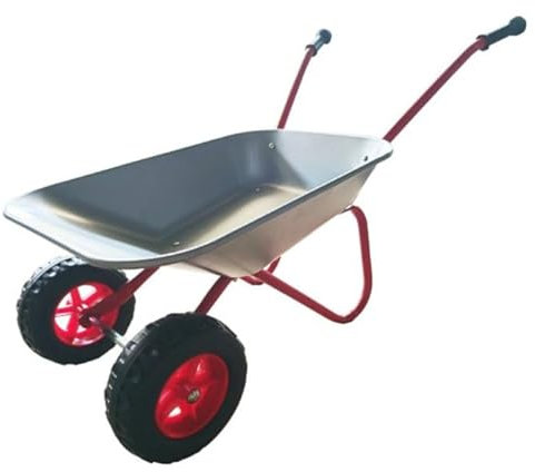ASC New Child Kids Twin Wheel Wheelbarrow - Silver/Red - Toy, Play, Farm, Garden