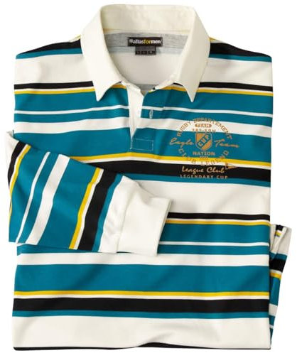 ATLAS FOR MEN - Men's Ecru Striped Rugby Polo Shirt - XXL