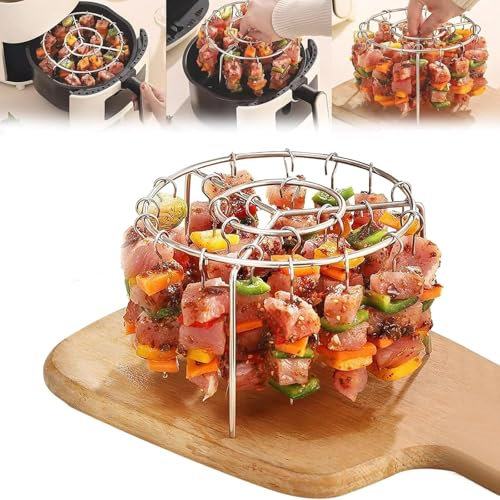 Nouvelle gril à frite, brochettes en métal-barbecue, porte-viande alimentaire, porte-barbecue en acier inoxydable rond suspendu, viande verticale pour brochettes de frite (12 skewers)