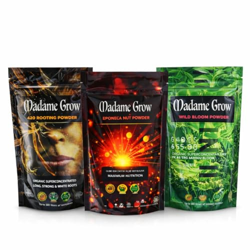 MADAME GROW Power Roots and Bloom Kit, Rooting Powder 100 g + Wild Bloom Powder 100g + Eponeca Nut Powder 100 g, Rooting, gödningsmedel och kompost för växter, jord och växtsubstrat