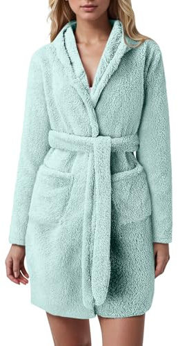 Peignoir Femme Homme Coton Coton Éponge à capuche Longueur Mollet Ou Cheville en Flanelle Peignoir de Bain avec ceinture Poches Couleur Unie Peignoir Doux Kimono Toutes les Saisons Doux et Moelleux