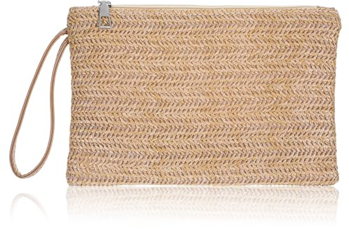 Classicseali Geflochtene Tasche Klein, Sommer Strand Clutch, Stroh Clutch Damen, Basttaschen Damen Sommer, Geschenkauswahl, Reißverschluss Tasche für Frauen und Mädchen